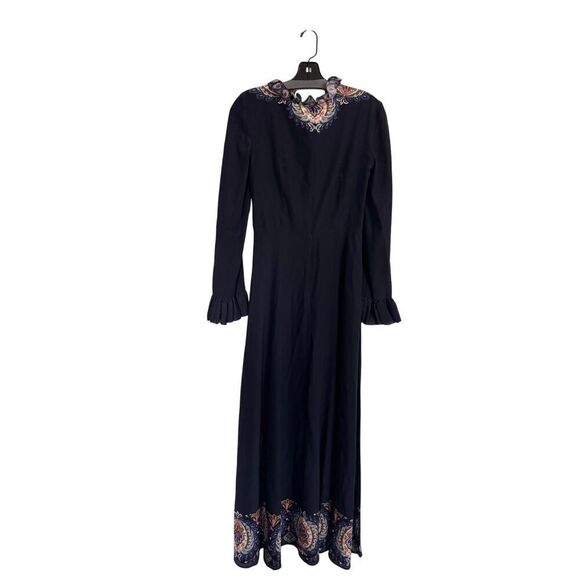 Etro Plunging Engineer Border-Print Ruffle Cady Midi Dress IT42/US6 - Picture 9 of 14